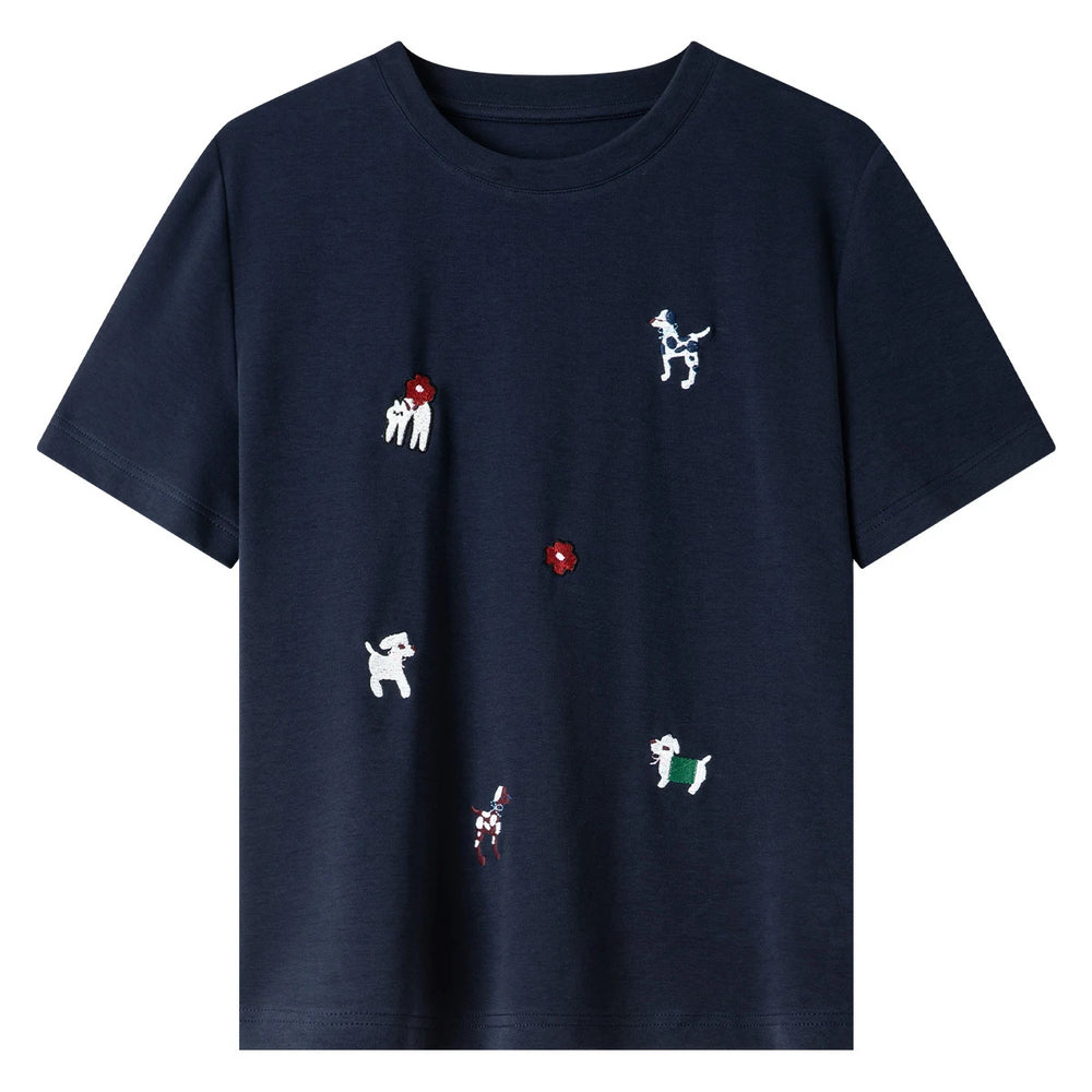 Animal-Embroidered Crew-Neck Tee
