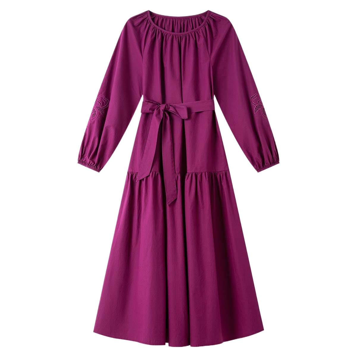Tie-Waist Balloon-Sleeve Midi Dress
