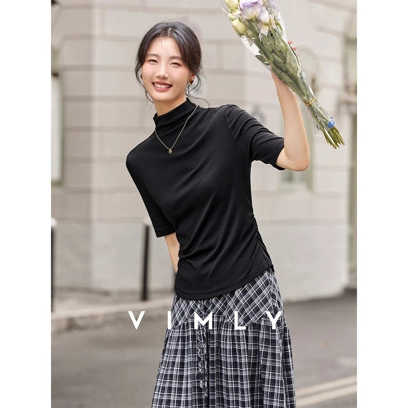 Ruched Mock-Neck Short-Sleeve Top