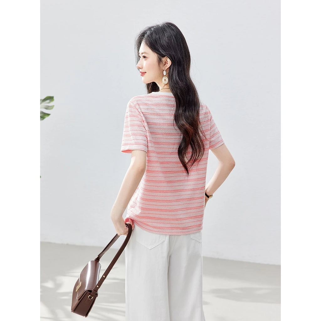 Ribbed Striped Crew-Neck Tee