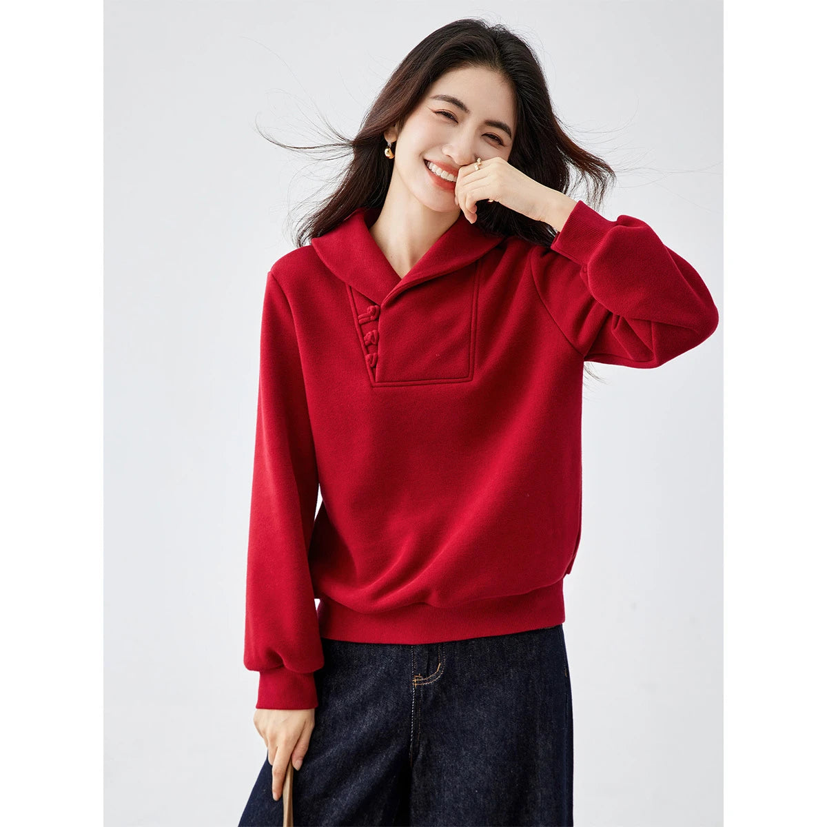 Toggle-Neck Hooded Sweatshirt