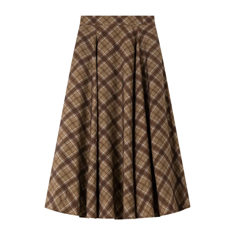 Plaid Box-Pleat Midi Skirt