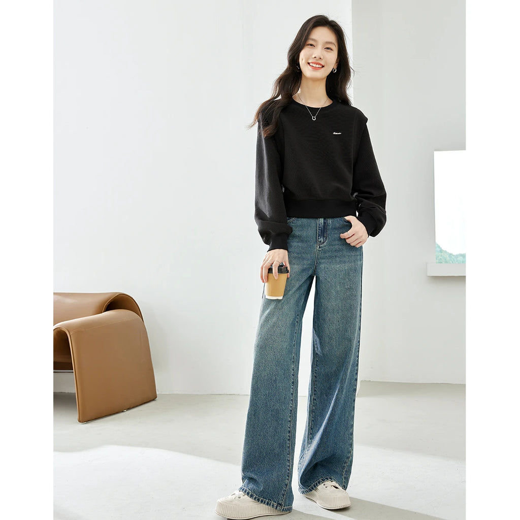 Cropped Drop-Shoulder Sweatshirt
