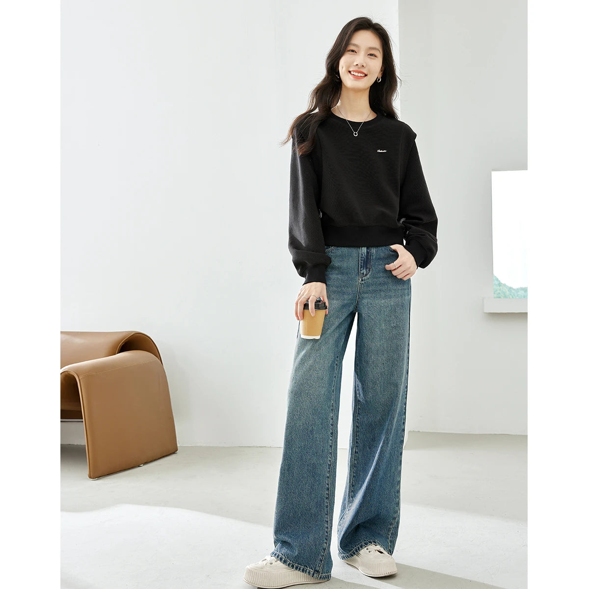 Cropped Drop-Shoulder Sweatshirt