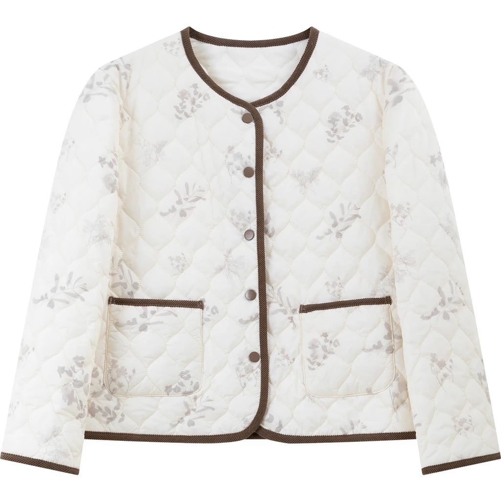 Floral Quilted Contrast-Trim Jacket