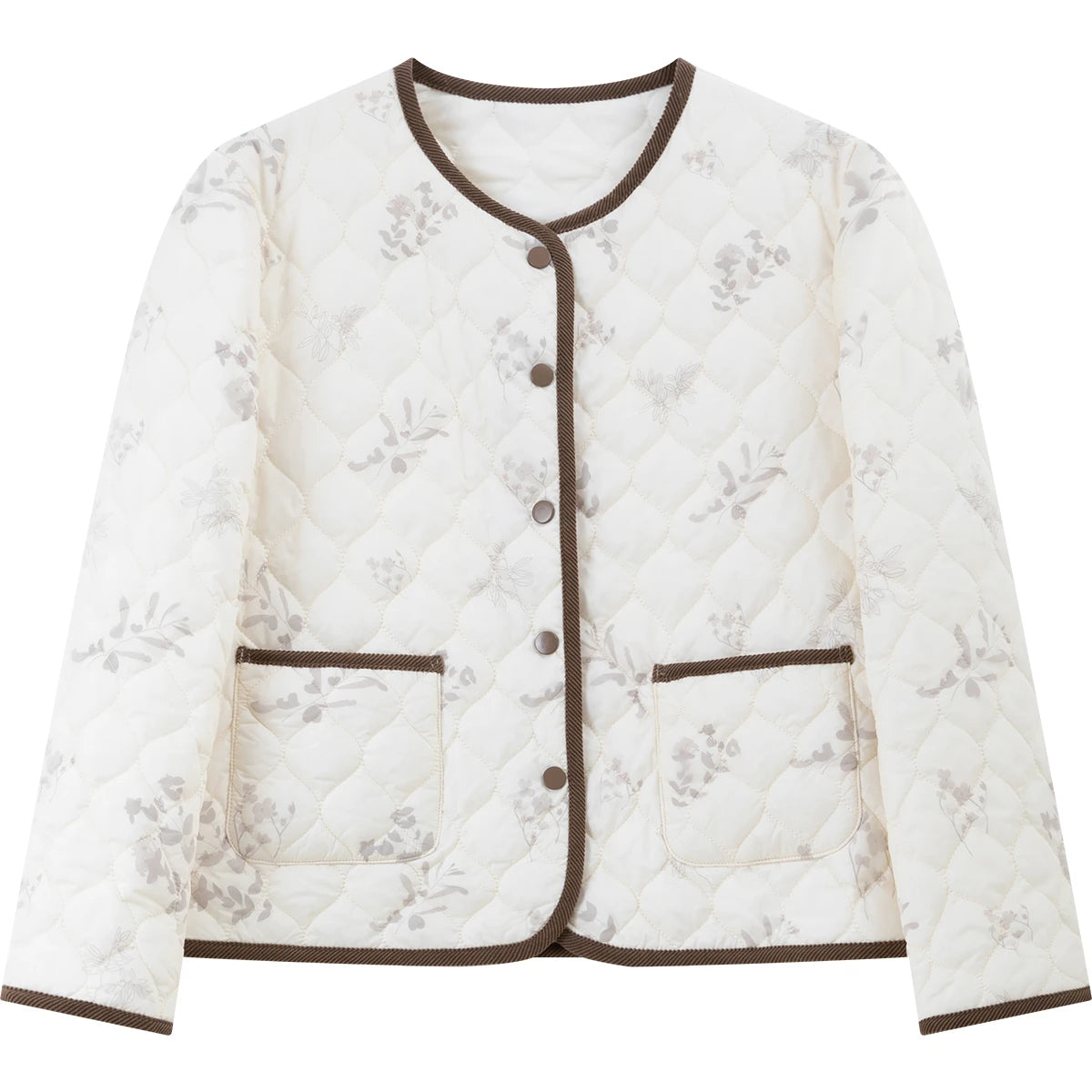 Floral Quilted Contrast-Trim Jacket