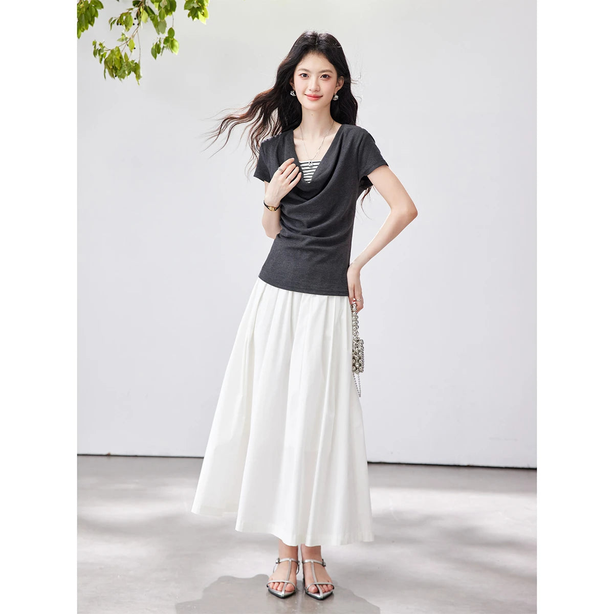 Layered Cowl-Neck Short-Sleeve Tee