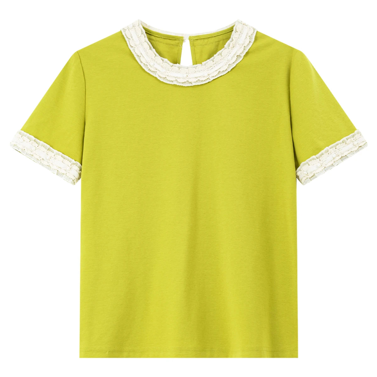 Lace-Trim Crew-Neck Short-Sleeve Tee