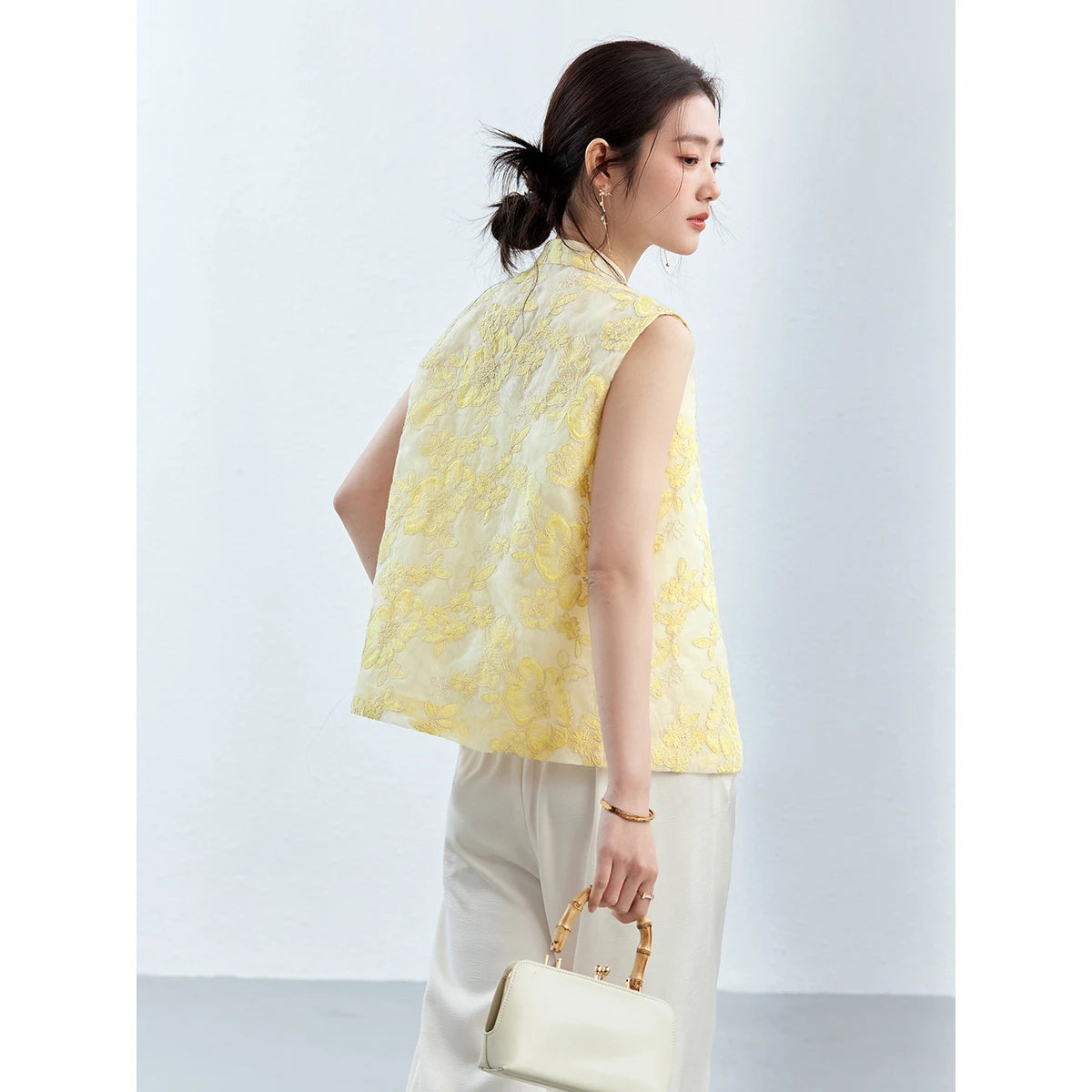 Floral Jacquard Frog-Button Vest