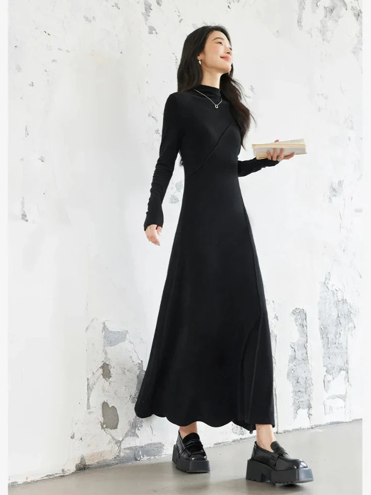 High-Neck Fit-and-Flare Midi Dress