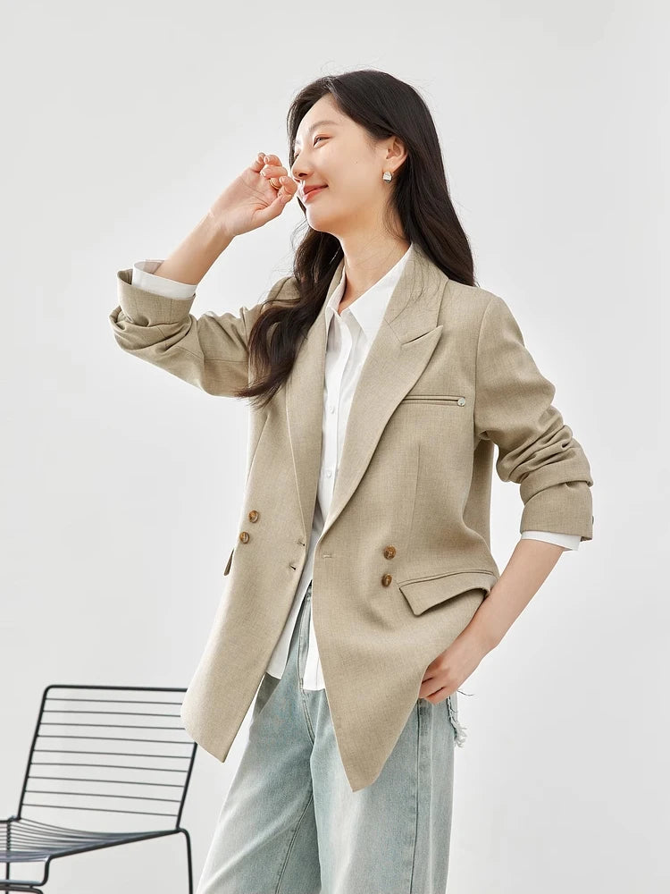 Double-Breasted Notched Blazer