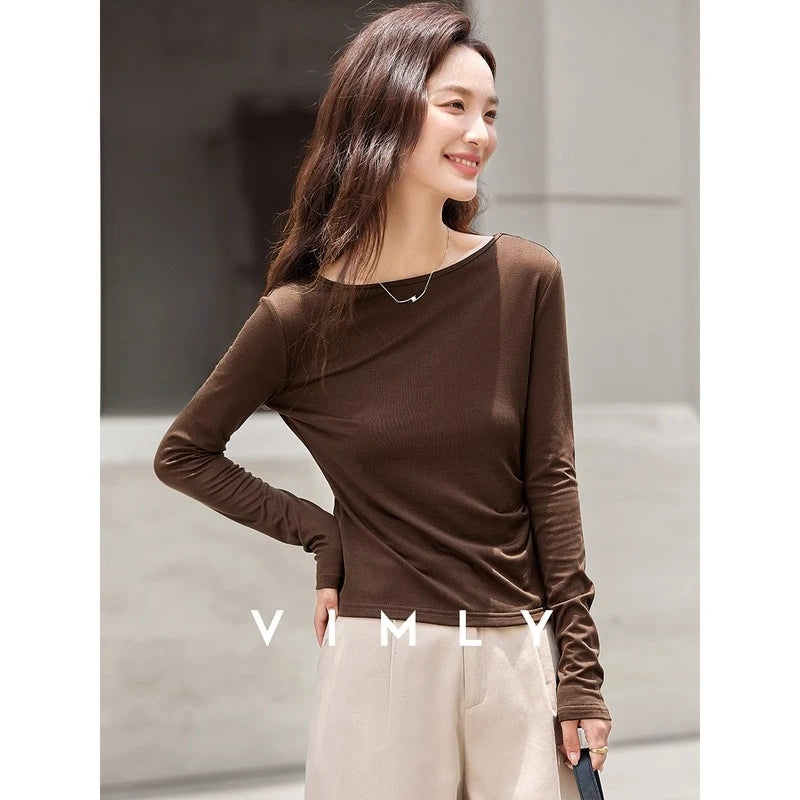 Boat-Neck Ruched Long-Sleeve Top