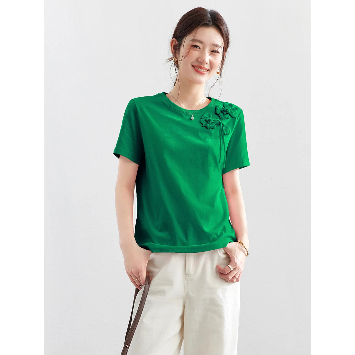 Floral Applique Tie-Detail Tee
