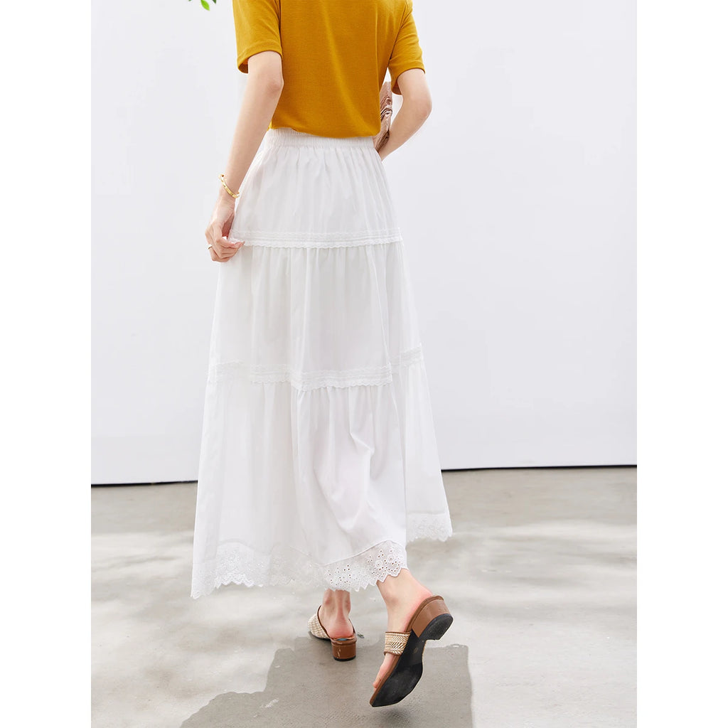 Lace-Hem Tiered Maxi Skirt