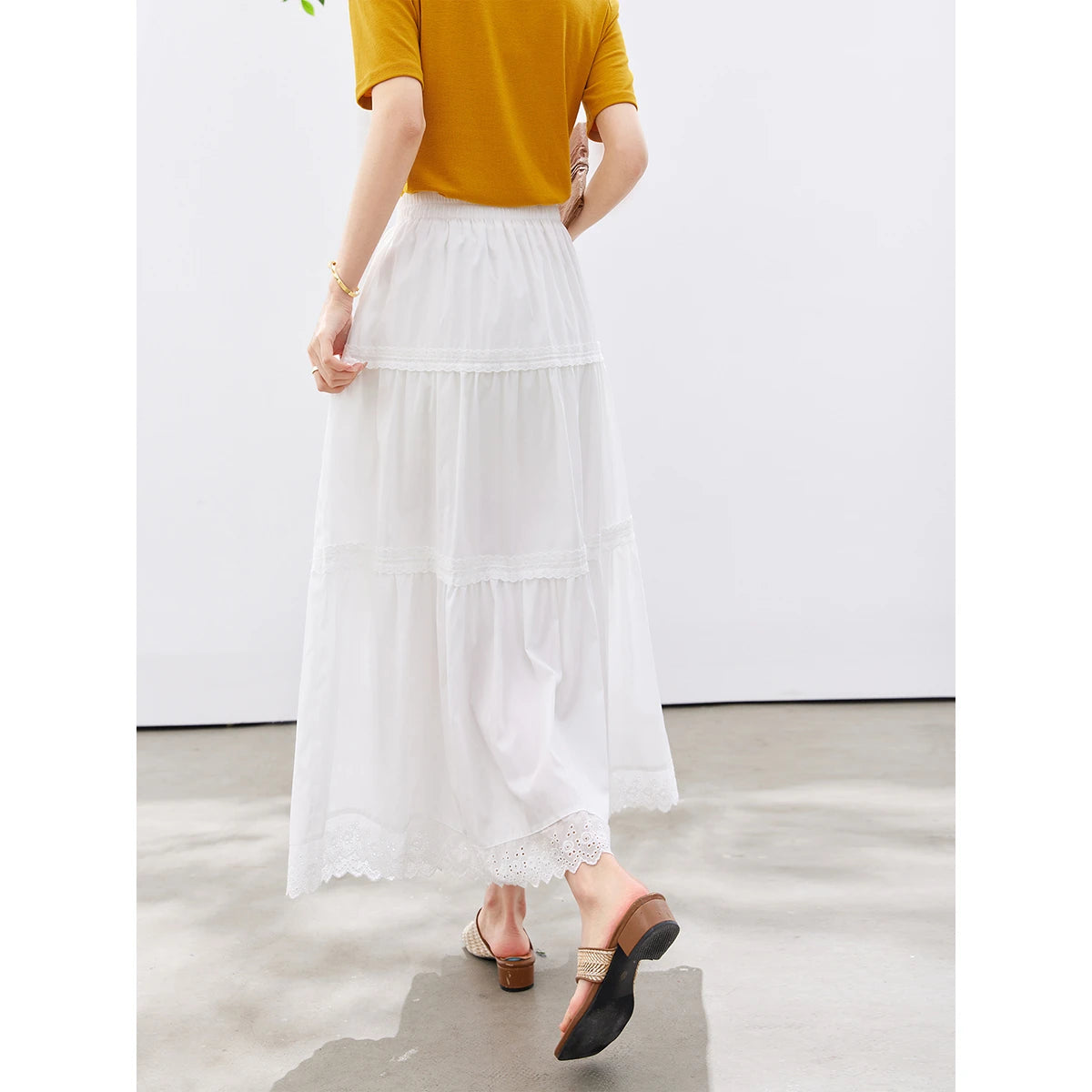 Lace-Hem Tiered Maxi Skirt