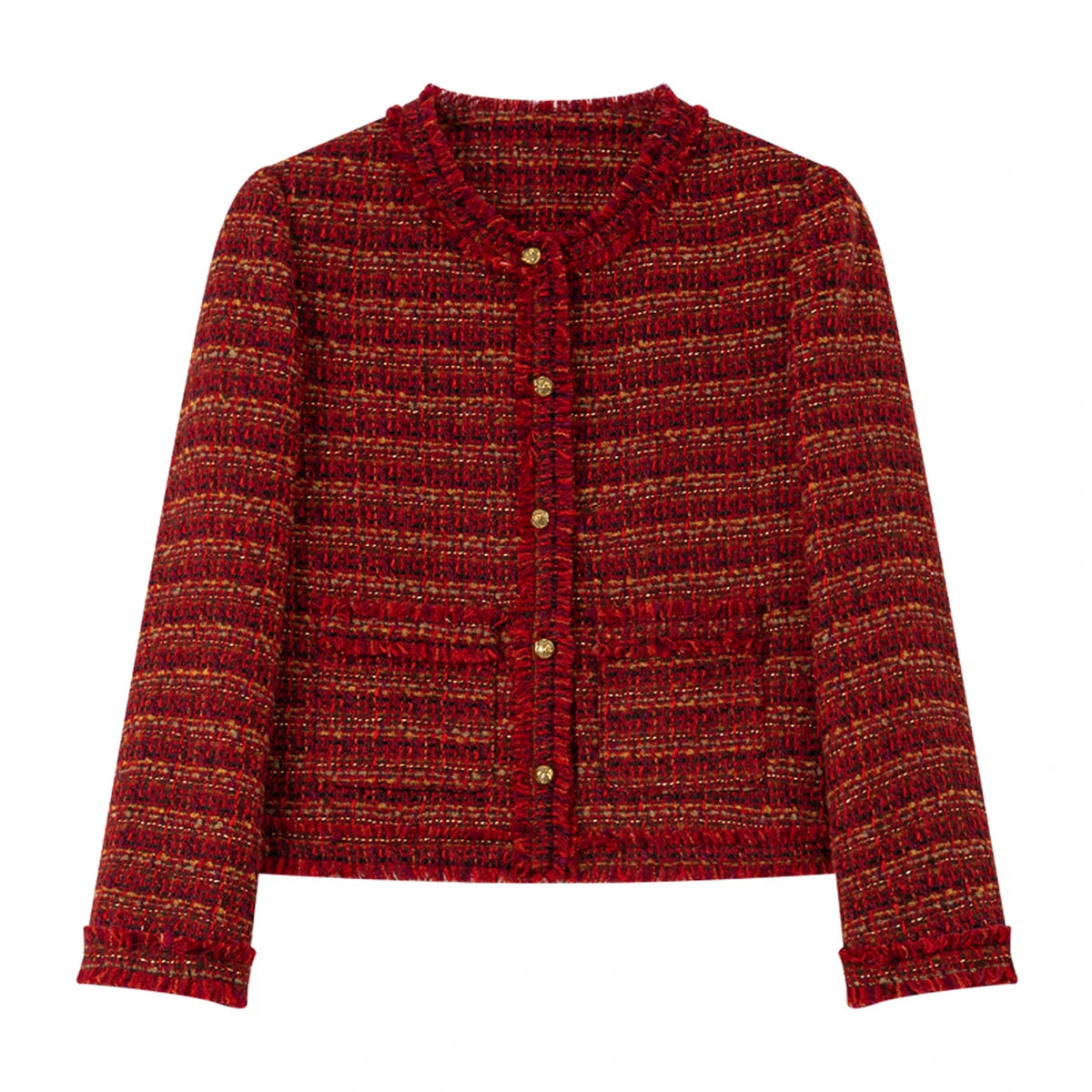 Textured Collarless Cropped Jacket