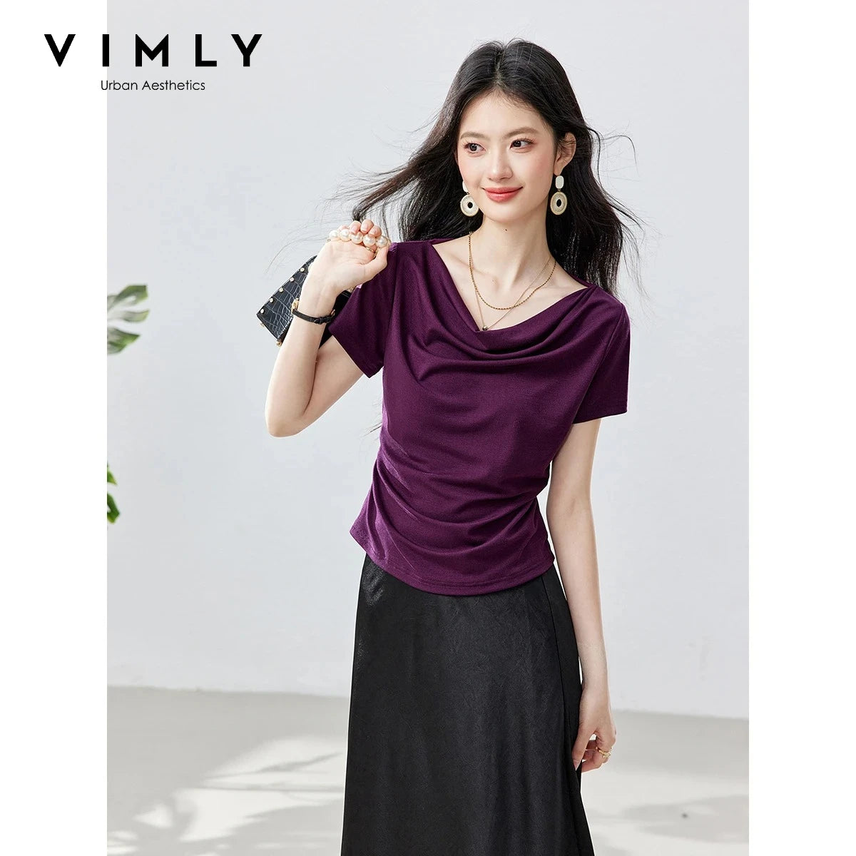 Draped Cowl-Neck Short-Sleeve Top