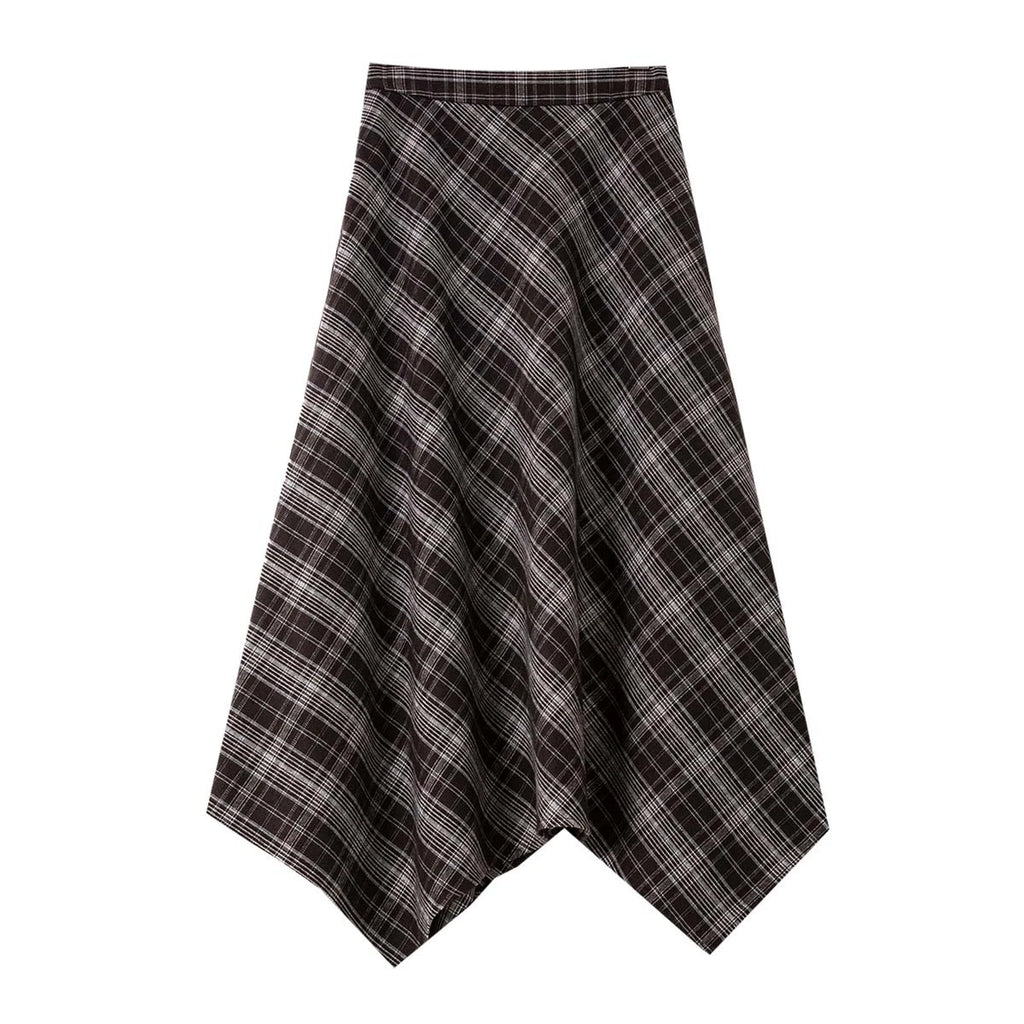 Handkerchief-Hem Plaid Midi Skirt