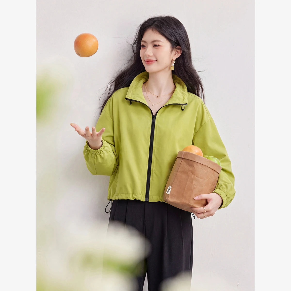 Drawstring-Hem Zip-Front Jacket