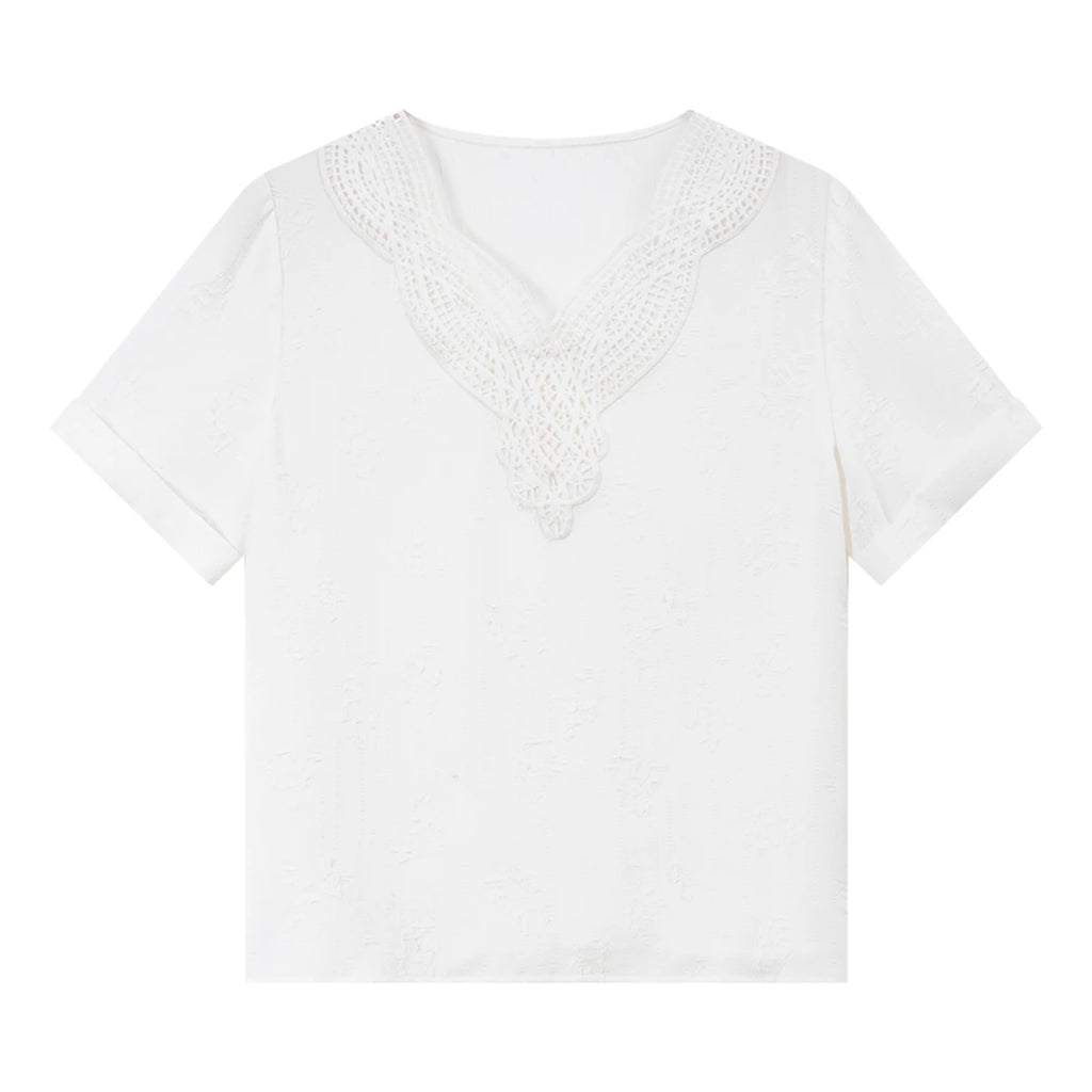 Lace-Trim V-Neck Tee