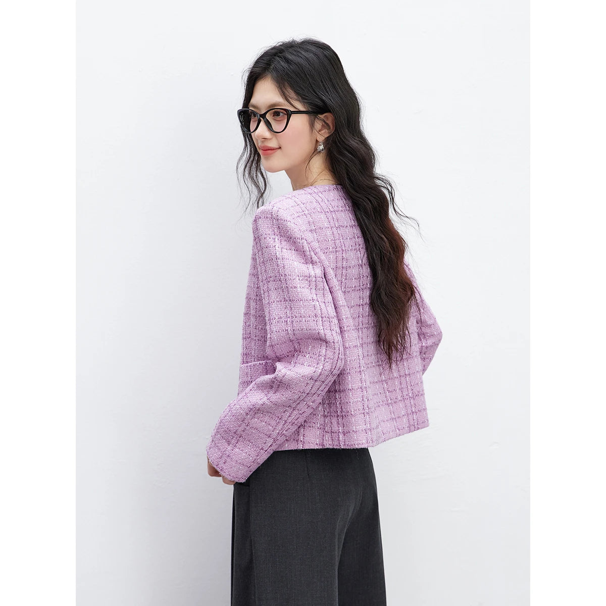 Textured Cropped Collarless Jacket