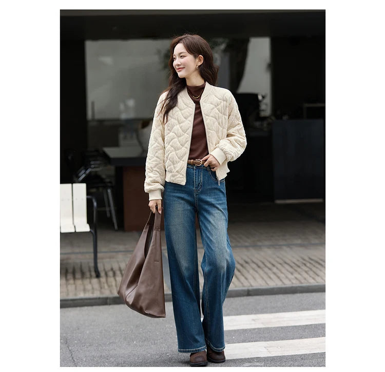 Quilted Zip-Front Bomber Jacket