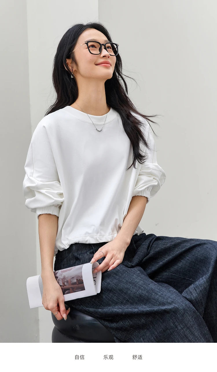 Drawstring-Hem Crew-Neck Sweatshirt