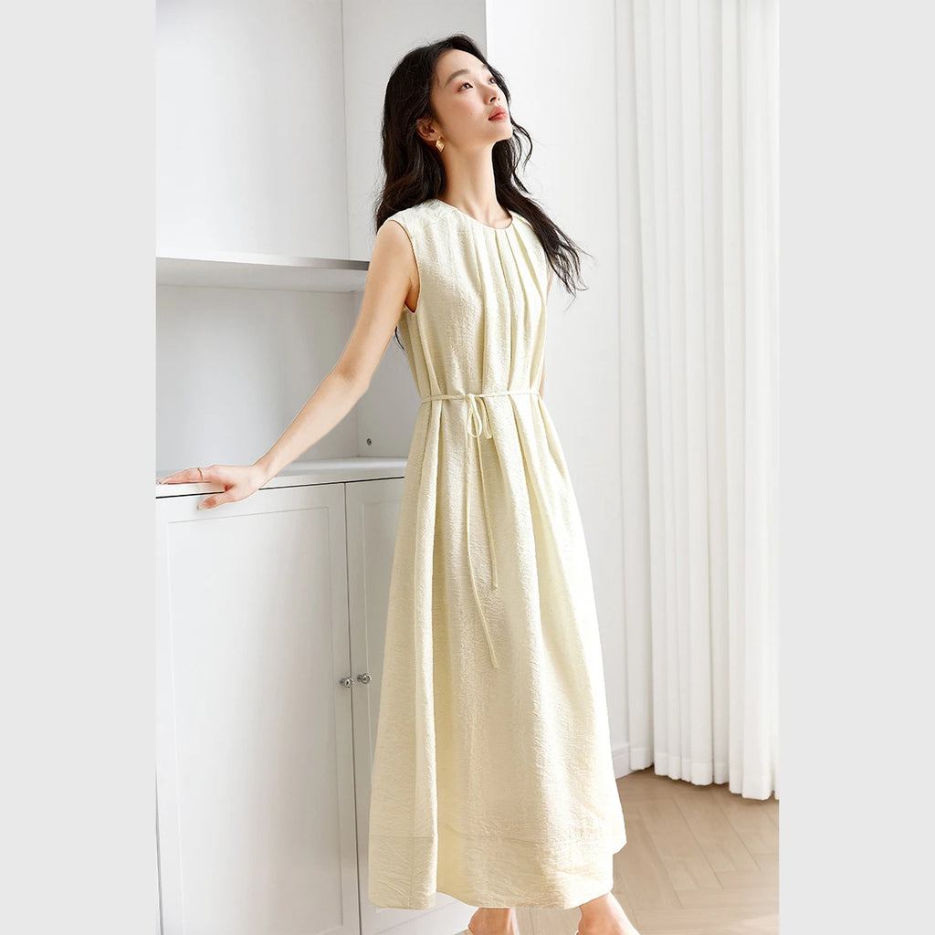 Sleeveless Pleated Shift Midi Dress