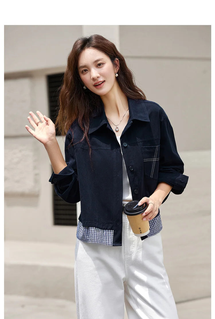 Contrast-Hem Cropped Shirt Jacket