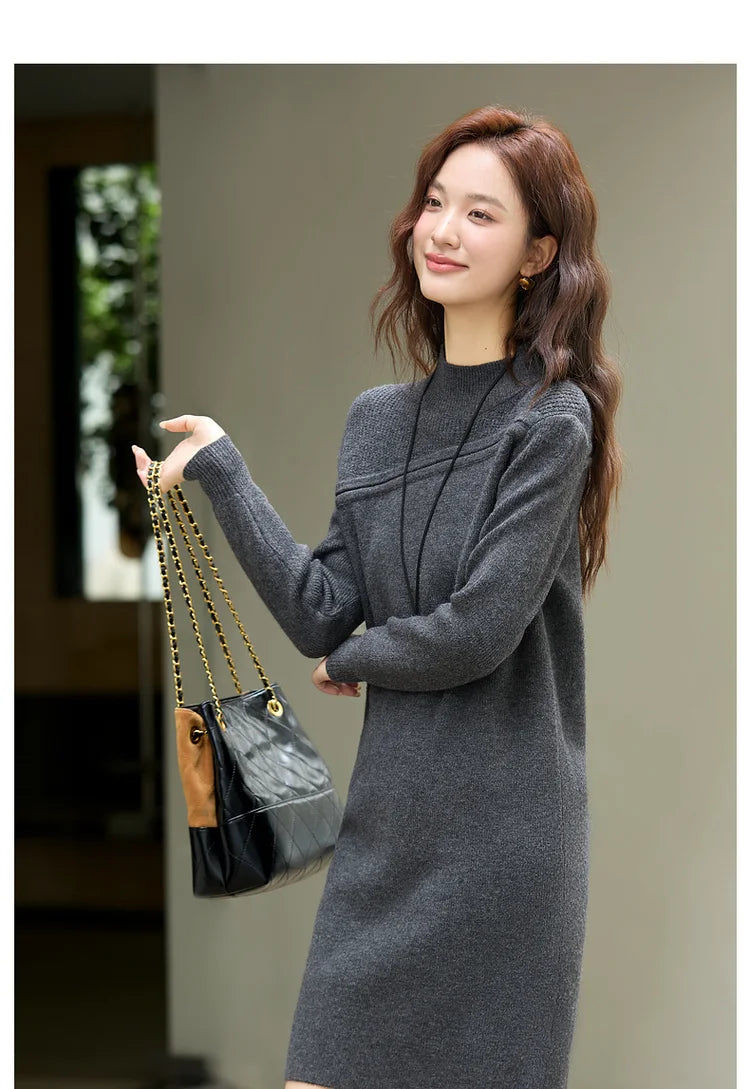 Paneled Mock-Neck Midi Dress