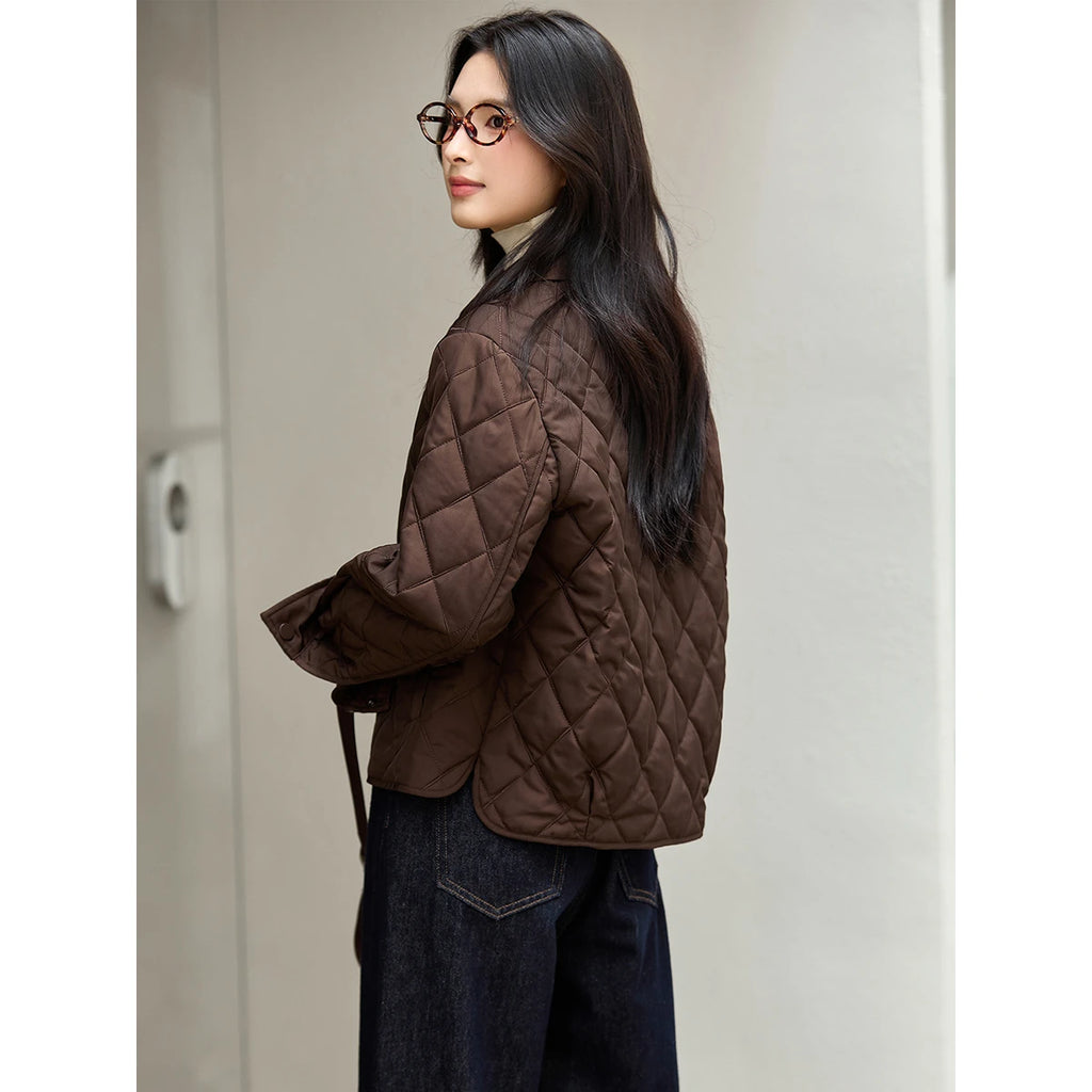 Contrast-Collar Quilted Cropped Jacket