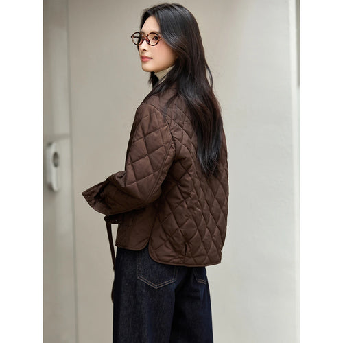 Contrast-Collar Quilted Cropped Jacket