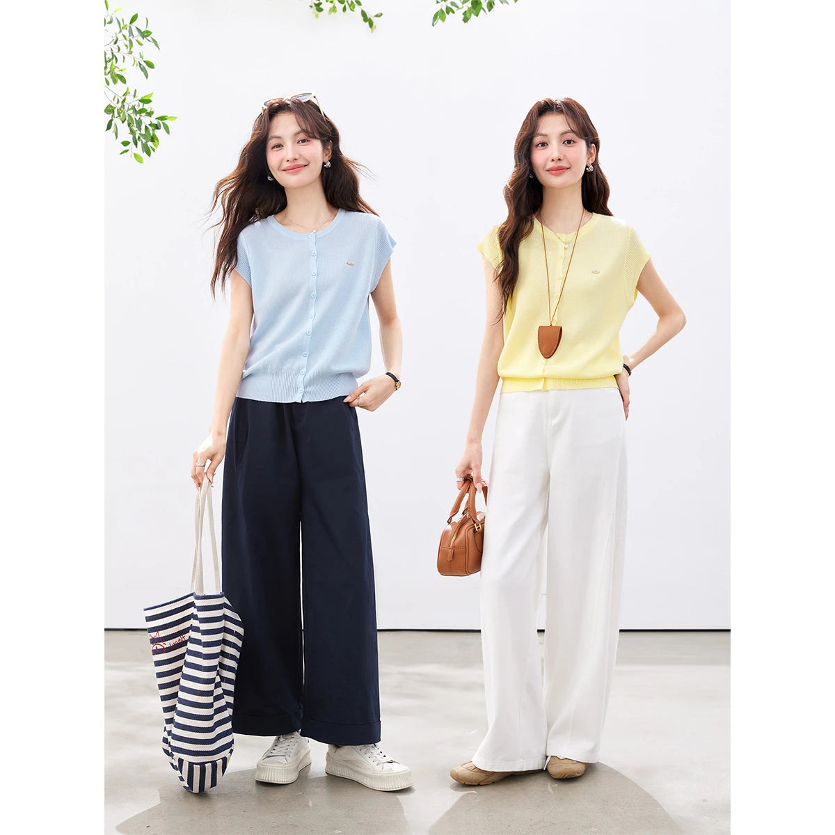 Button-Front Cap-Sleeve Knit Top