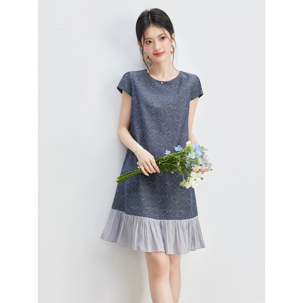 Ruffle-Hem Short-Sleeve Shift Dress