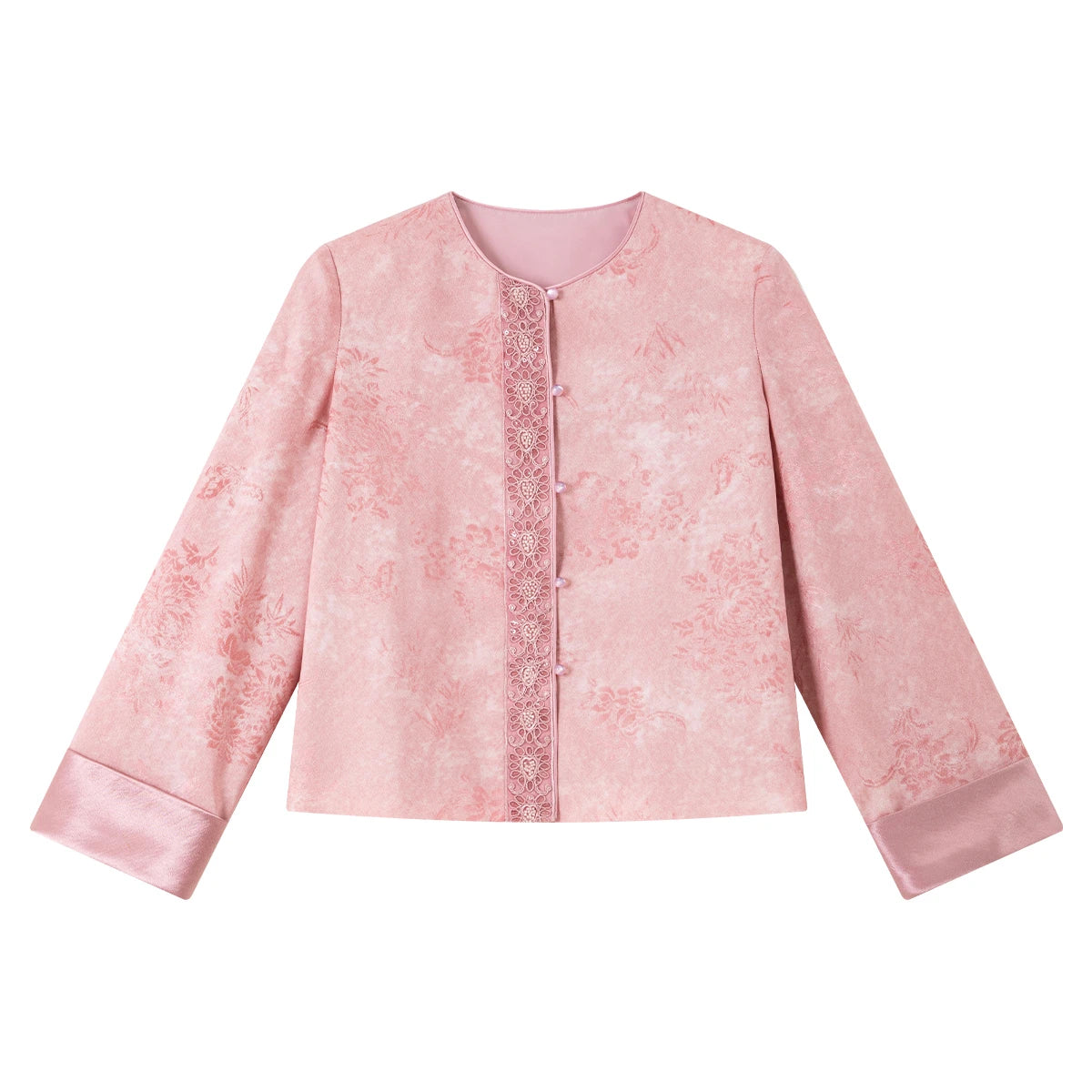 Jacquard-Trim Collarless Jacket