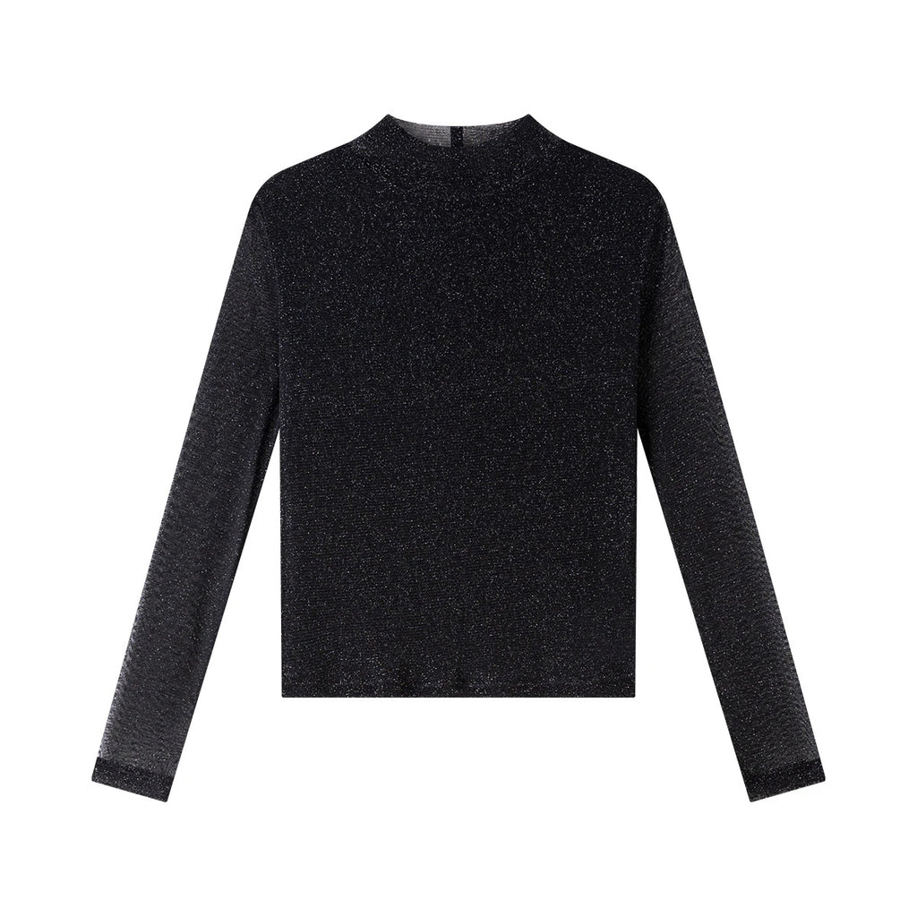 Shimmer Mock-Neck Long-Sleeve Top