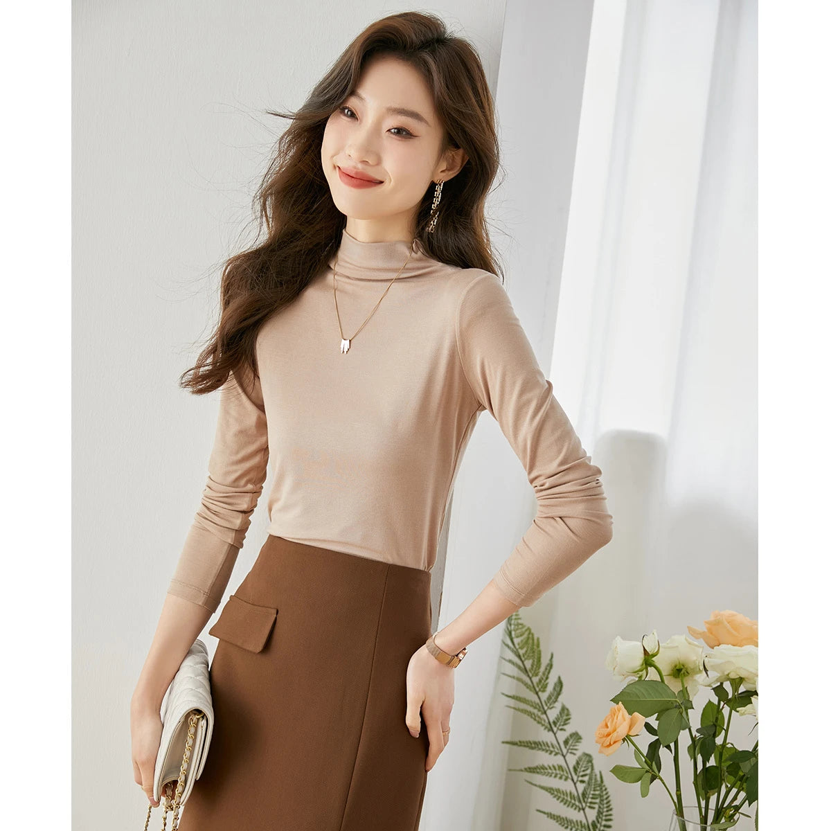 Soft Mock-Neck Long-Sleeve Top