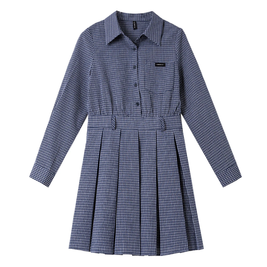 Belted Plaid Pleated Mini Dress
