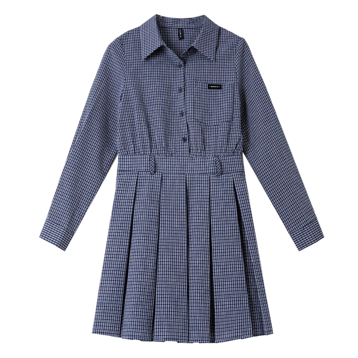 Belted Plaid Pleated Mini Dress