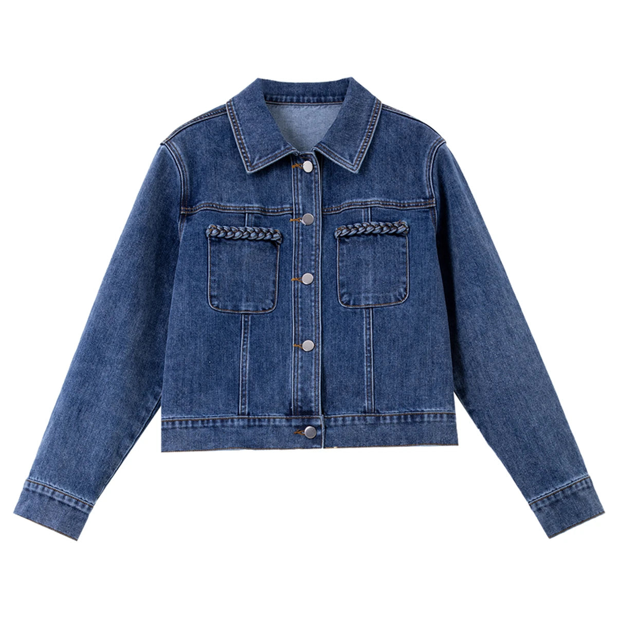 Double-Pocket Cropped Denim Jacket