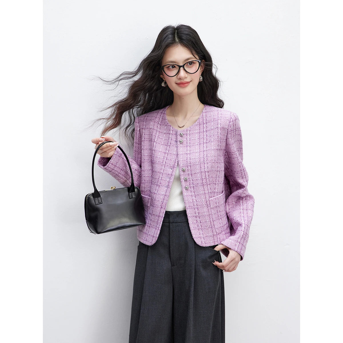 Textured Cropped Collarless Jacket