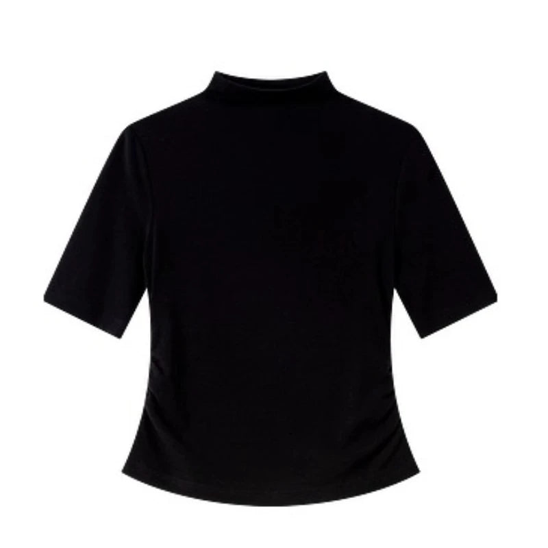 Ruched Mock-Neck Short-Sleeve Top