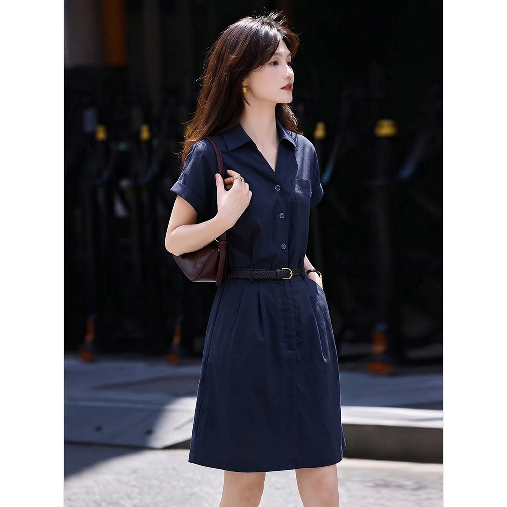 Belted Short-Sleeve Shirt Dress