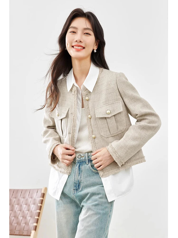 Frayed-Trim Cropped Jacket