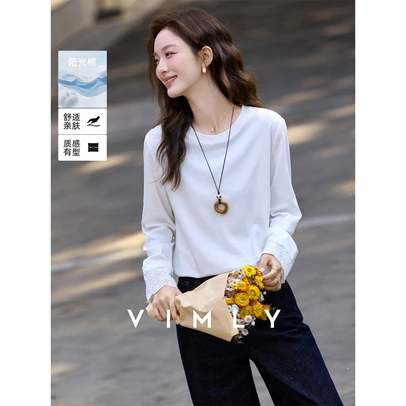 Lace-Cuff Crew-Neck Long-Sleeve Tee