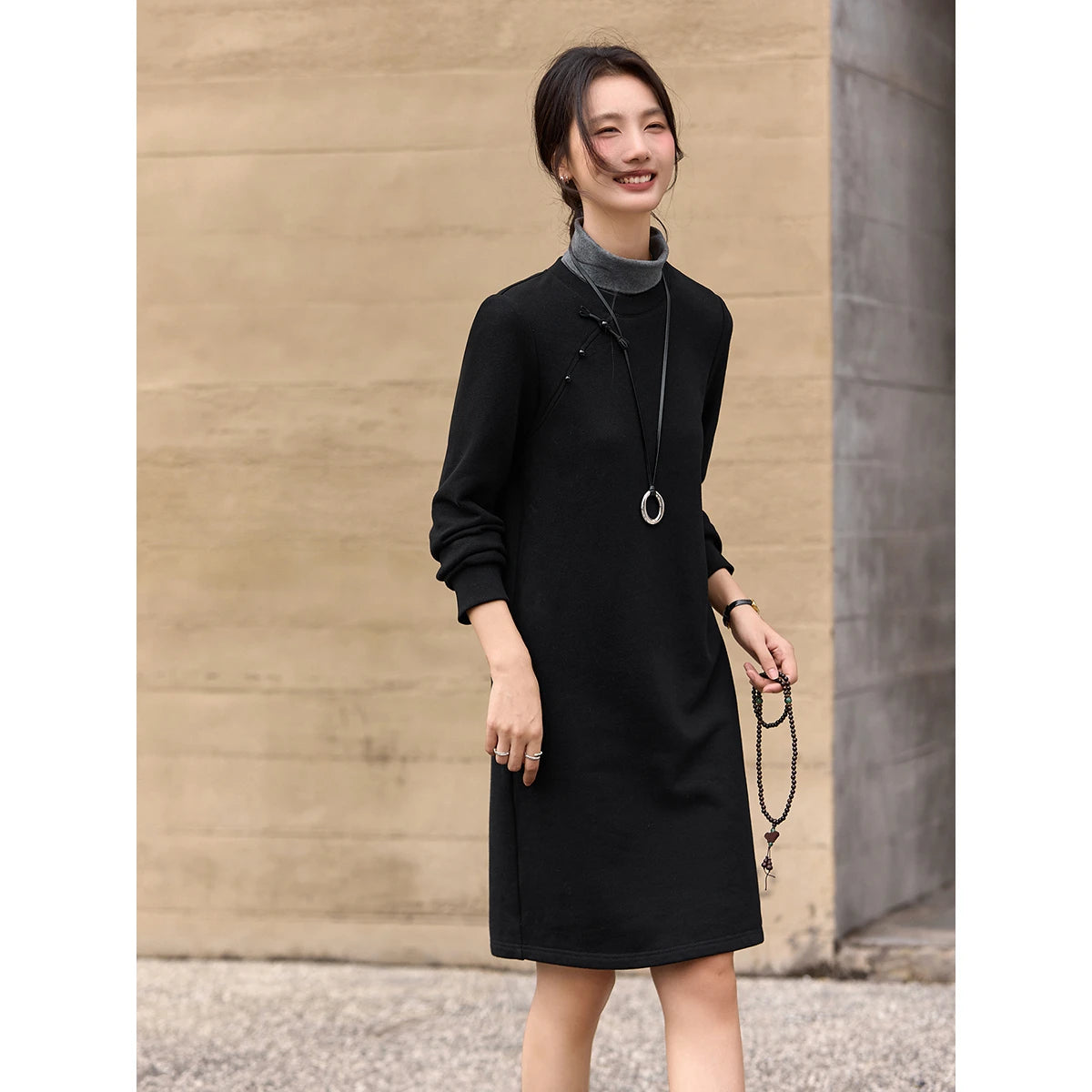 Layered Turtleneck Shift Dress