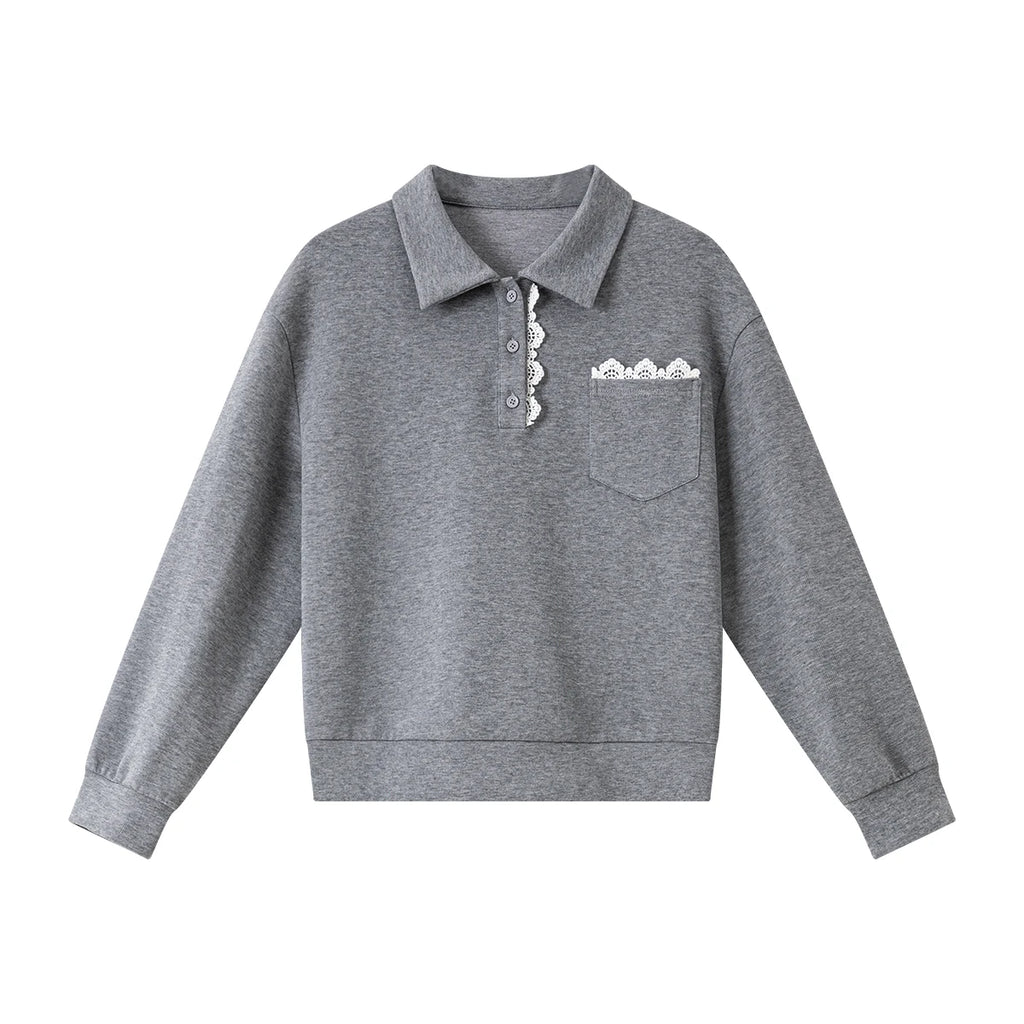 Lace-Collar Polo Sweatshirt