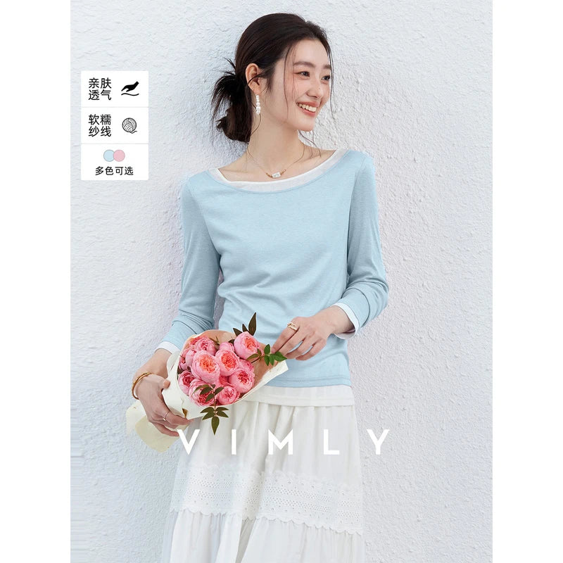 Layered Contrast-Neck Long-Sleeve Tee