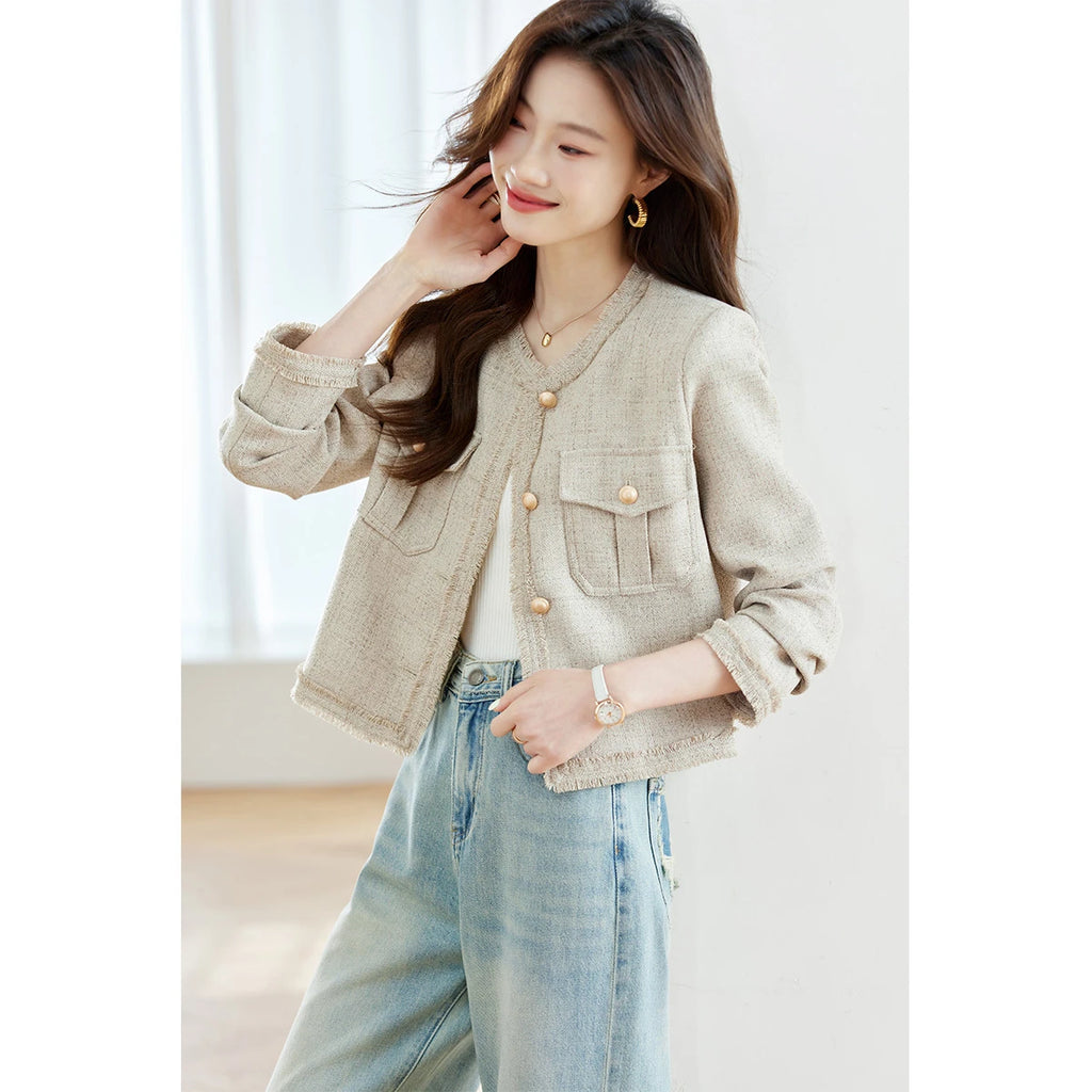 Frayed-Trim Cropped Jacket