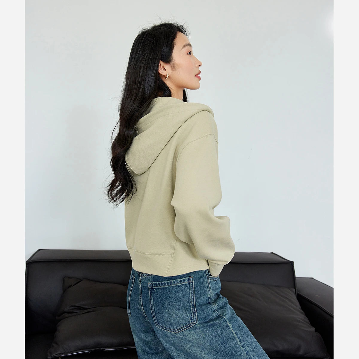 Cropped Zip-Front Hoodie